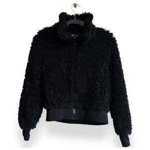 Zara TRF Teddy Fluffy Fleece Faux Fur Full Zip Bomber Jacket